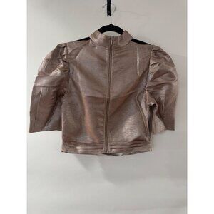 Choosy Metallic Rose Gold Puff Sleeve Zip Jacket Size 6